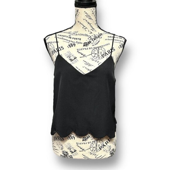 Anthropologie English Factory M Black Cropped Camisole Scallop Hem Minimalist - Picture 3 of 9